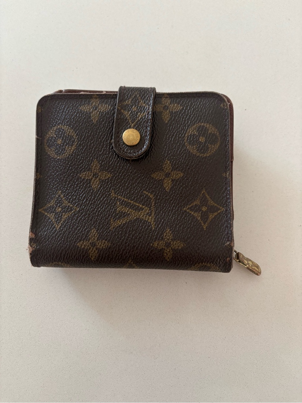 Louis Vuitton Vintage Brown Monogram Compact Wallet with Gold Hardware